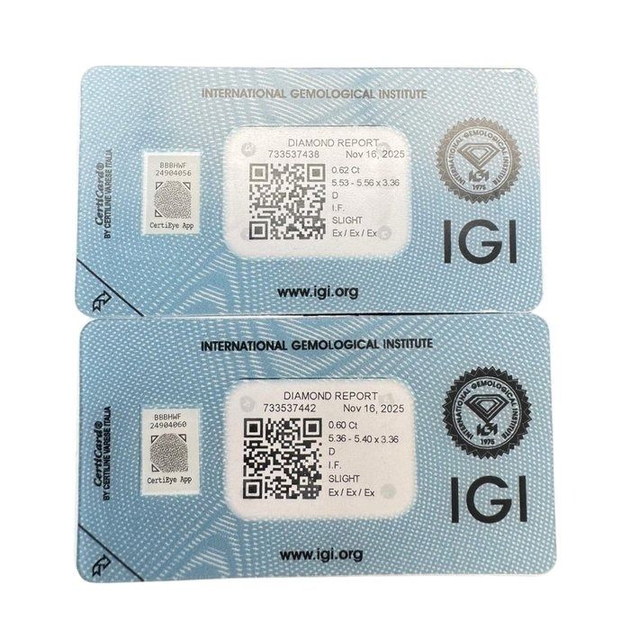 Luxurious 1.22ct Natural Pair of Round-Shaped Diamonds - IGI Certified