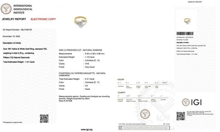Luxurious 1.41ct Diamonds Ring in 18k Yellow & White Gold - IGI Certified