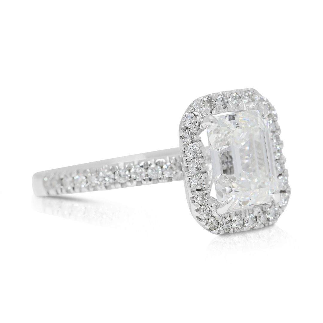 Luxurious 1.86ct Natural Diamond Halo Pave Ring in 18K White Gold by MOUAWAD - GIA Certified