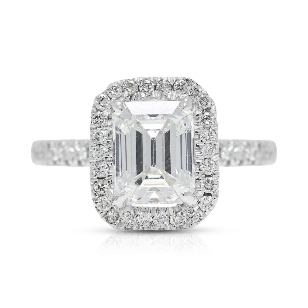 Luxurious 1.86ct Natural Diamond Halo Pave Ring in 18K White Gold by MOUAWAD - GIA Certified
