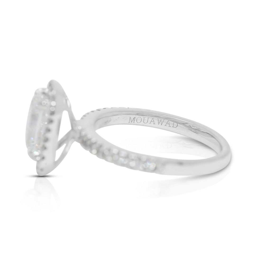 Luxurious 1.86ct Natural Diamond Halo Pave Ring in 18K White Gold by MOUAWAD - GIA Certified