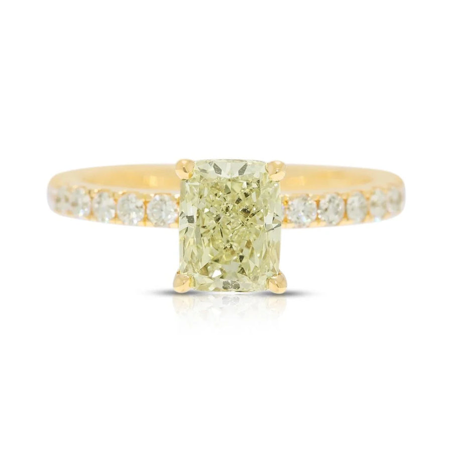 Luxurious 1.96ct Fancy Yellow Diamond Pave Ring in 18K Yellow Gold - GIA Certified