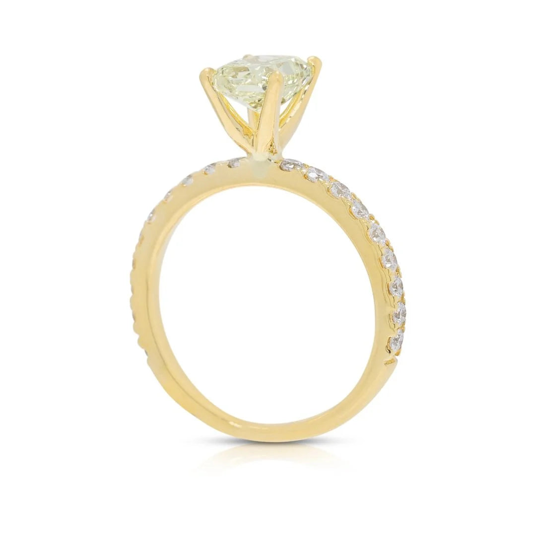 Luxurious 1.96ct Fancy Yellow Diamond Pave Ring in 18K Yellow Gold - GIA Certified