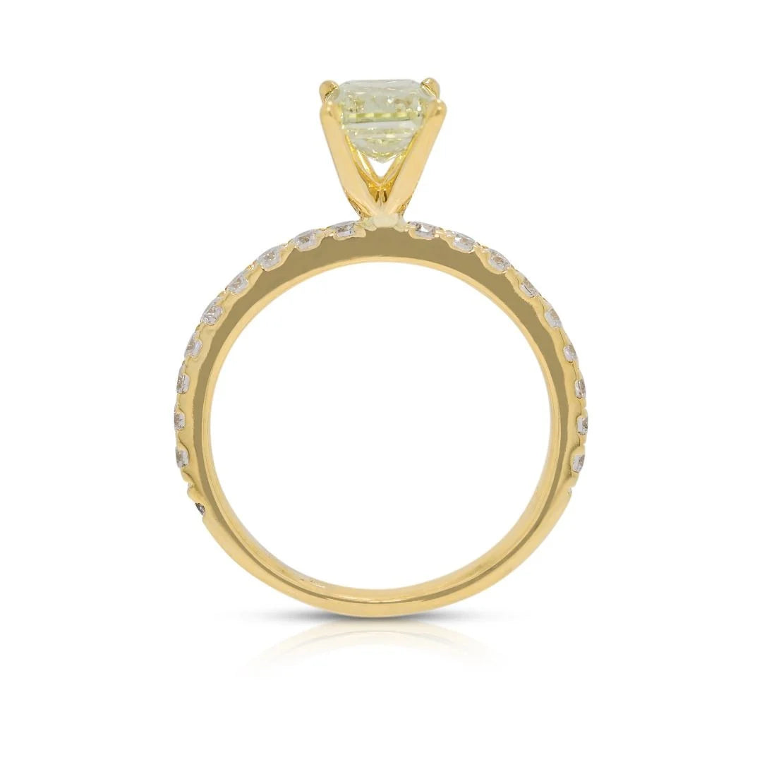 Luxurious 1.96ct Fancy Yellow Diamond Pave Ring in 18K Yellow Gold - GIA Certified