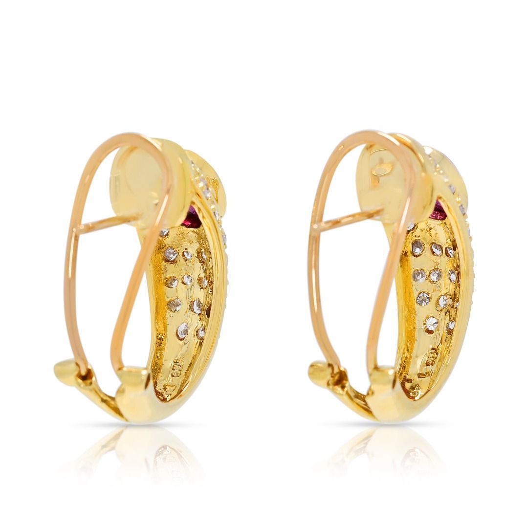 Luxurious 2.06ct Ruby & Diamond Earrings in 18K Yellow Gold