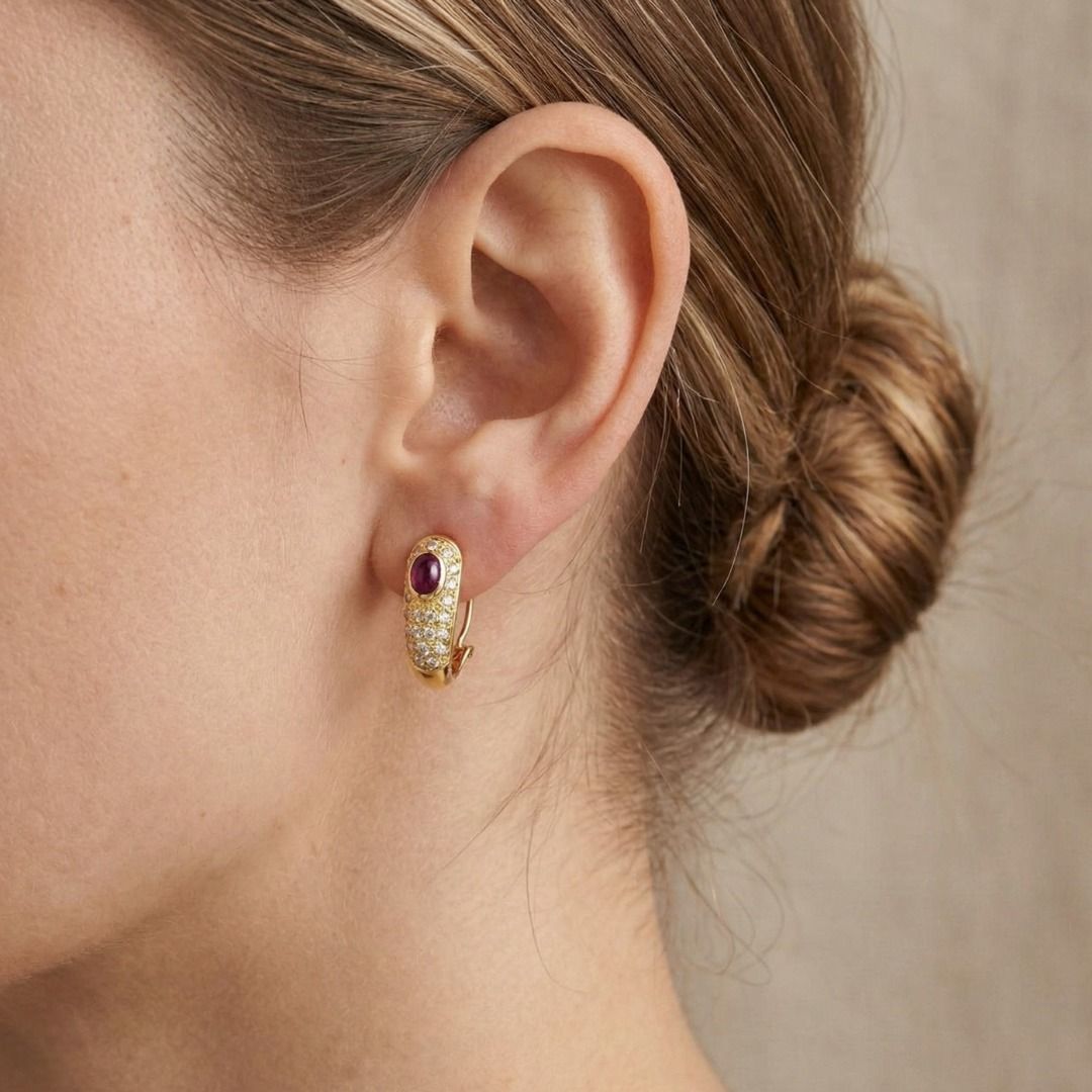 Luxurious 2.06ct Ruby & Diamond Earrings in 18K Yellow Gold
