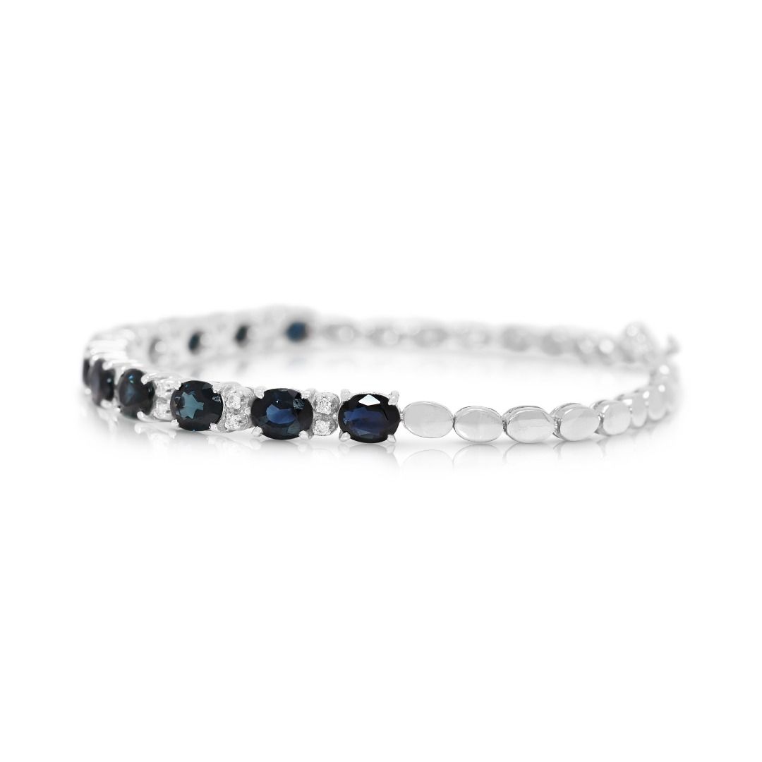 Luxurious 3.02ct Blue Sapphire and Natural Diamond Station Bracelet in 18K White Gold