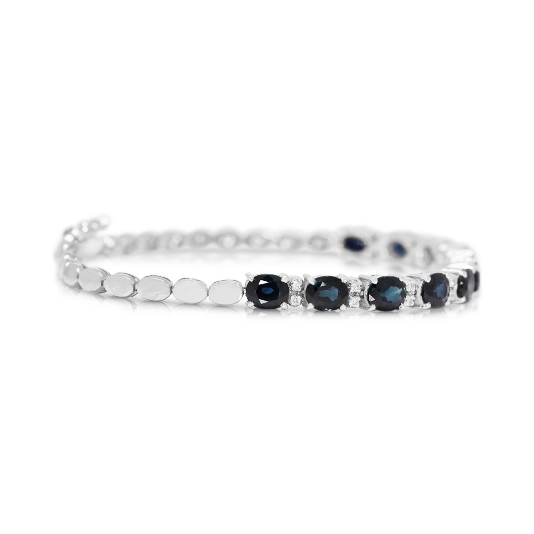 Luxurious 3.02ct Blue Sapphire and Natural Diamond Station Bracelet in 18K White Gold