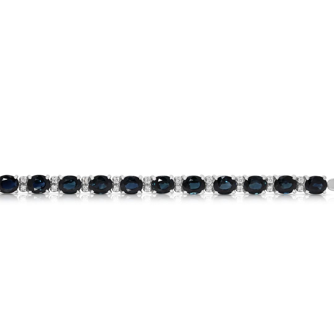 Luxurious 3.02ct Blue Sapphire and Natural Diamond Station Bracelet in 18K White Gold