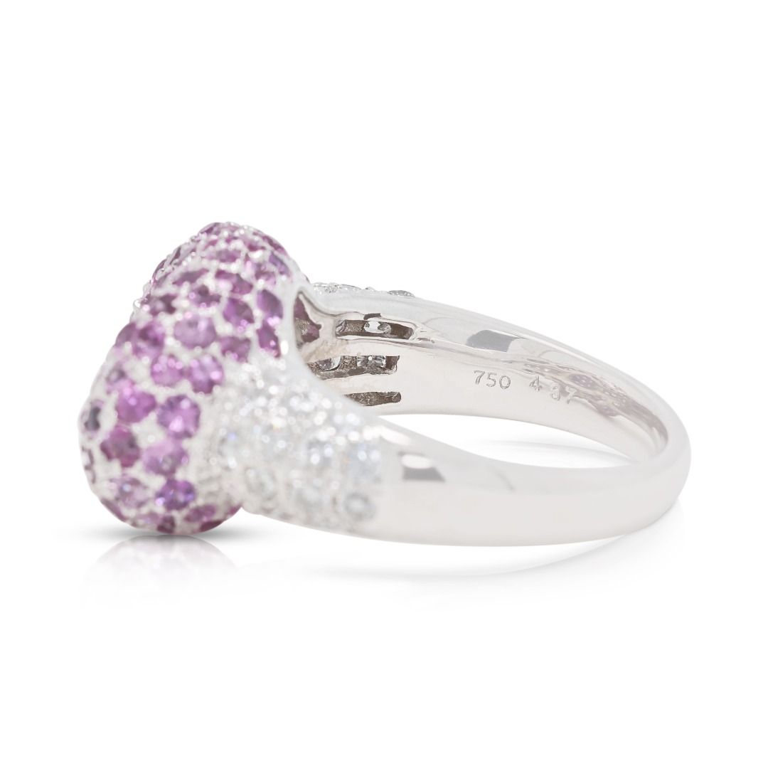 Luxuriöser 4,87ct Pinker Saphir mit 0,850ct Diamanten Pave Herz Statement Ring in 18K Weißgold