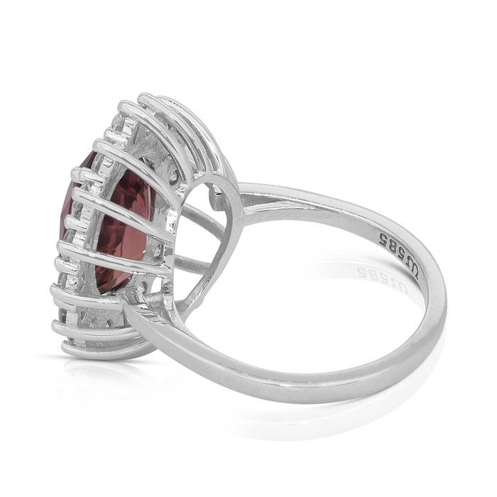 Luxurious 6.39ct Rubellite and Diamonds Cocktail Ring in 14k White Gold - IGI Certified