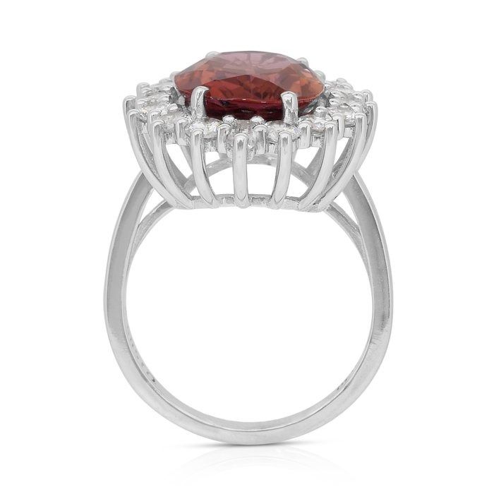 Luxurious 6.39ct Rubellite and Diamonds Cocktail Ring in 14k White Gold - IGI Certified