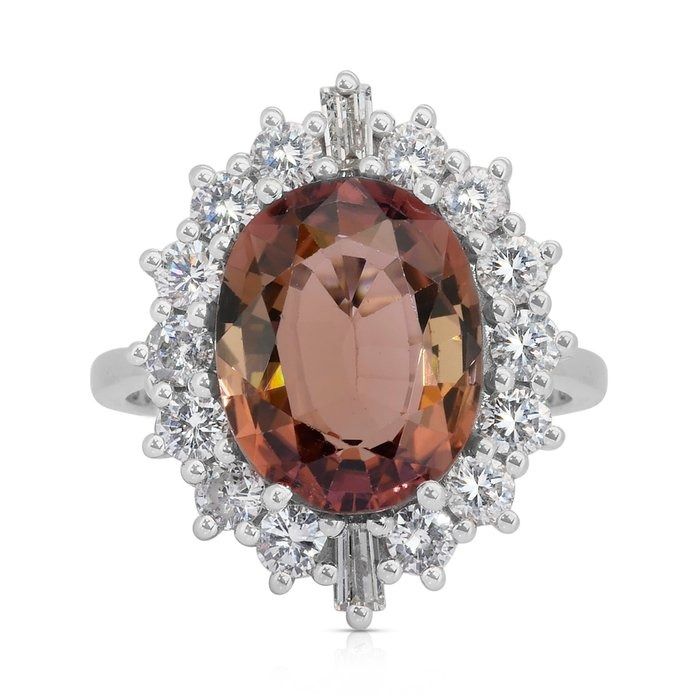 Luxurious 6.39ct Rubellite and Diamonds Cocktail Ring in 14k White Gold - IGI Certified