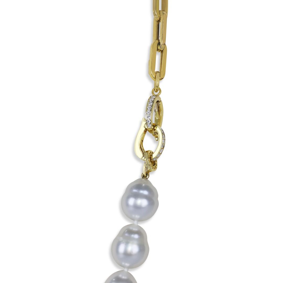 Elegant South Sea Pearl, Black Onyx & 0.40ct Natural Diamond Necklace in 18K Yellow Gold