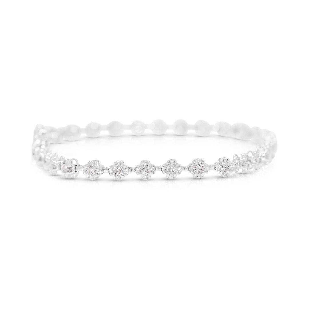Magnificent 0.48ct Natural Diamond Floral Cluster Link Bracelet in 18K White Gold