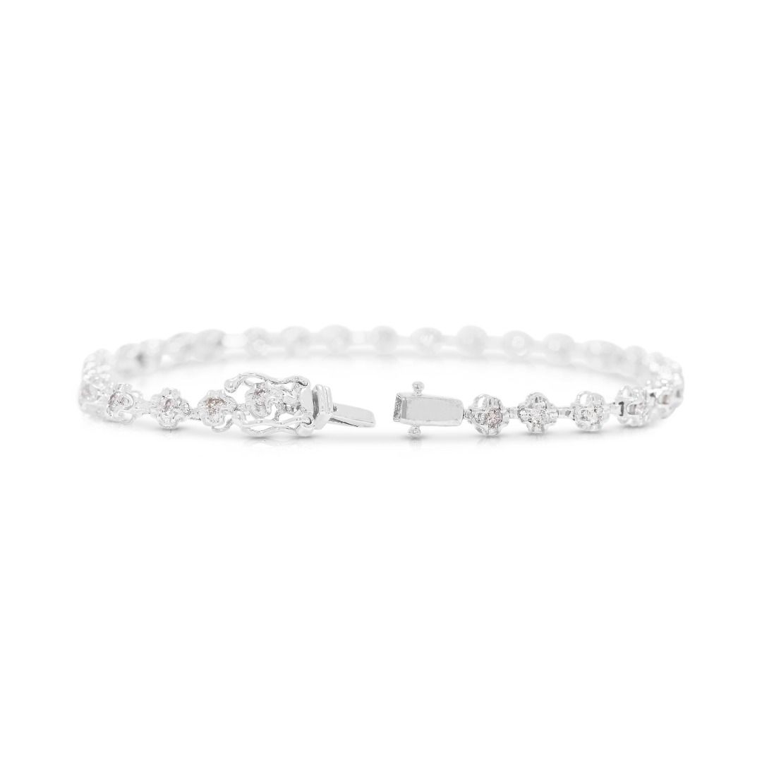Magnificent 0.48ct Natural Diamond Floral Cluster Link Bracelet in 18K White Gold