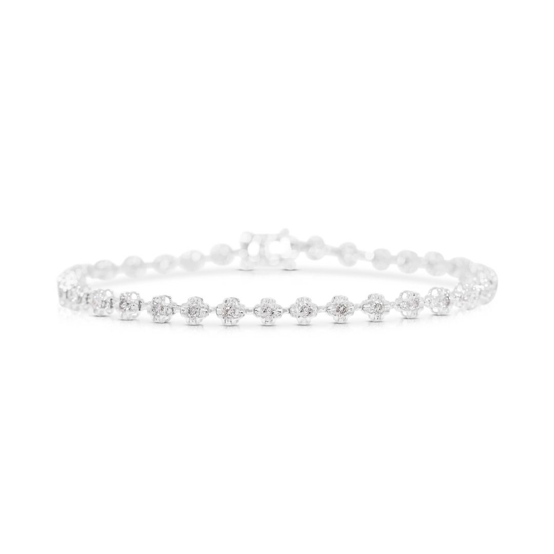 Magnificent 0.48ct Natural Diamond Floral Cluster Link Bracelet in 18K White Gold