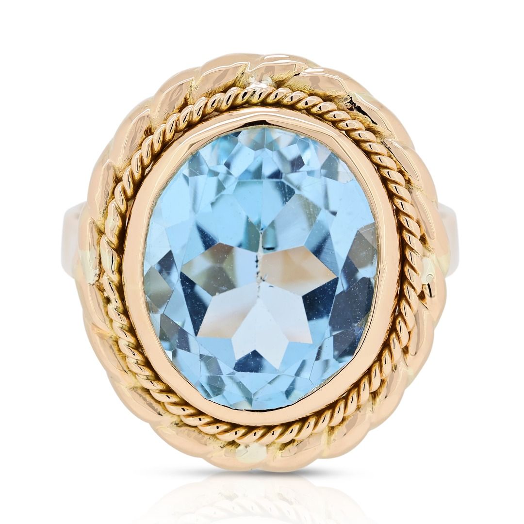 Magnificent 10.2ct Blue Topaz Dome Ring in 18K Yellow Gold
