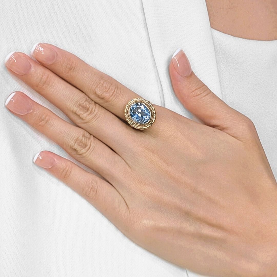 Magnificent 10.2ct Blue Topaz Dome Ring in 18K Yellow Gold