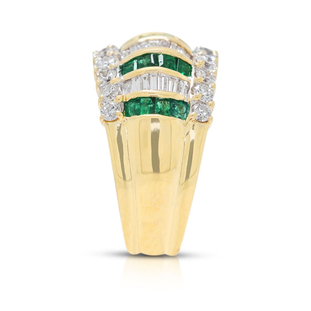 Magnificent 1.26ct Natural Emerald and Diamond Band in 18K Yellow Gold