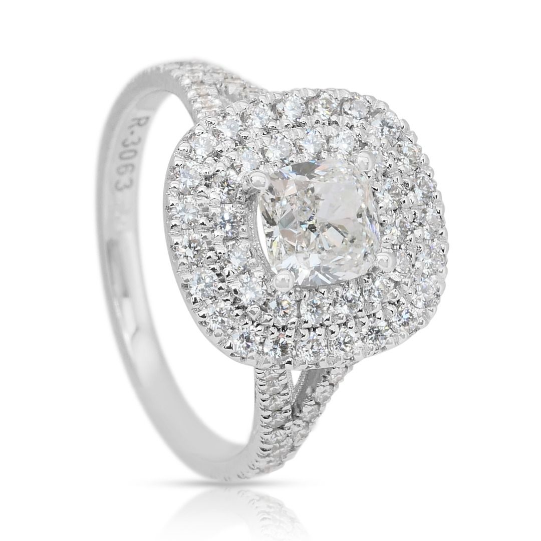 Magnificent 2.03ct Diamonds Double Halo Ring in 18k White Gold - IGI Certified