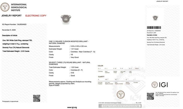 Magnificent 2.03ct Diamonds Double Halo Ring in 18k White Gold - IGI Certified