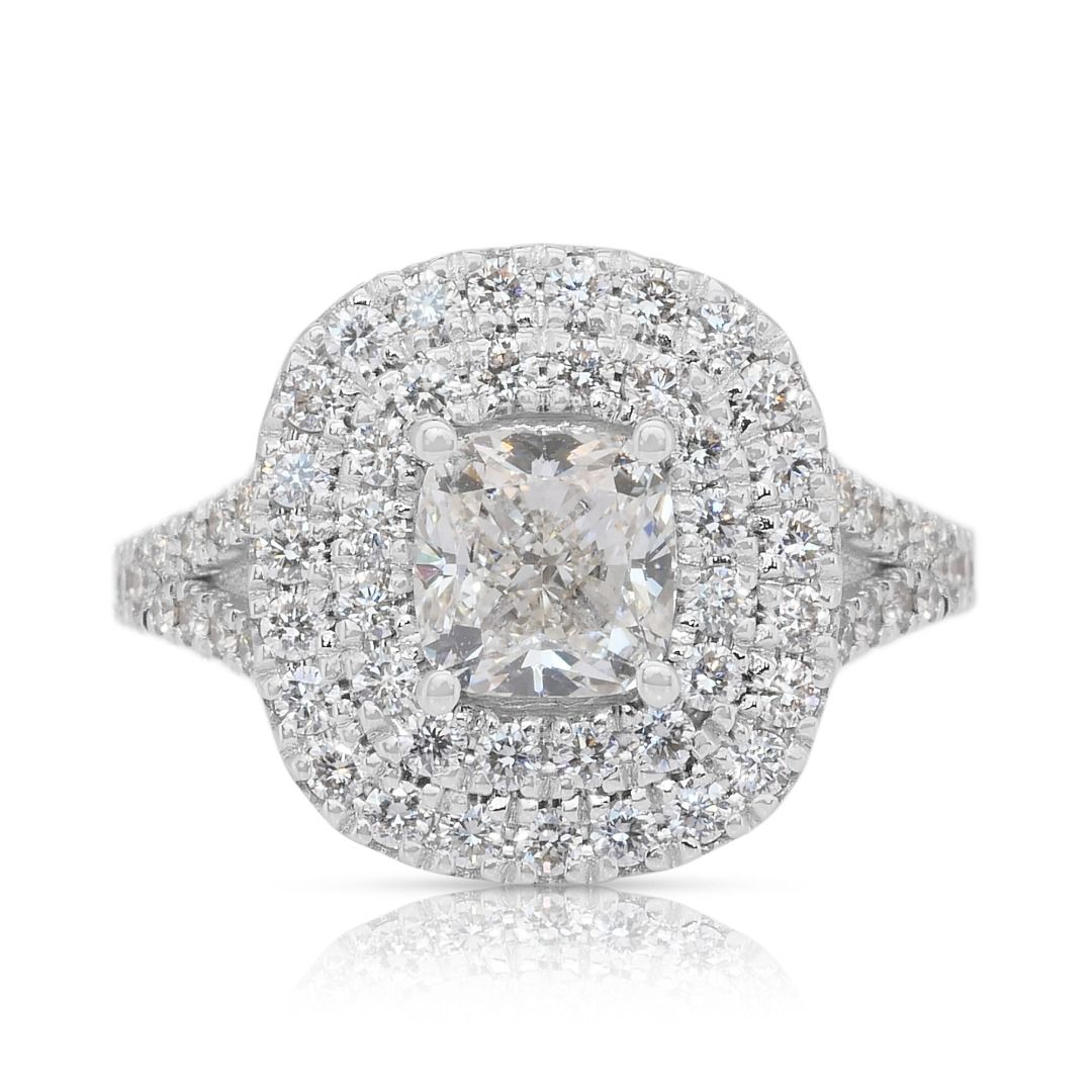 Magnificent 2.03ct Diamonds Double Halo Ring in 18k White Gold - IGI Certified