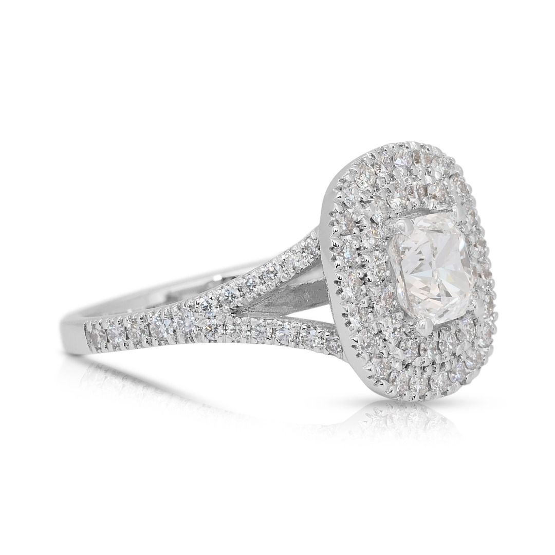 Magnificent 2.03ct Diamonds Double Halo Ring in 18k White Gold - IGI Certified