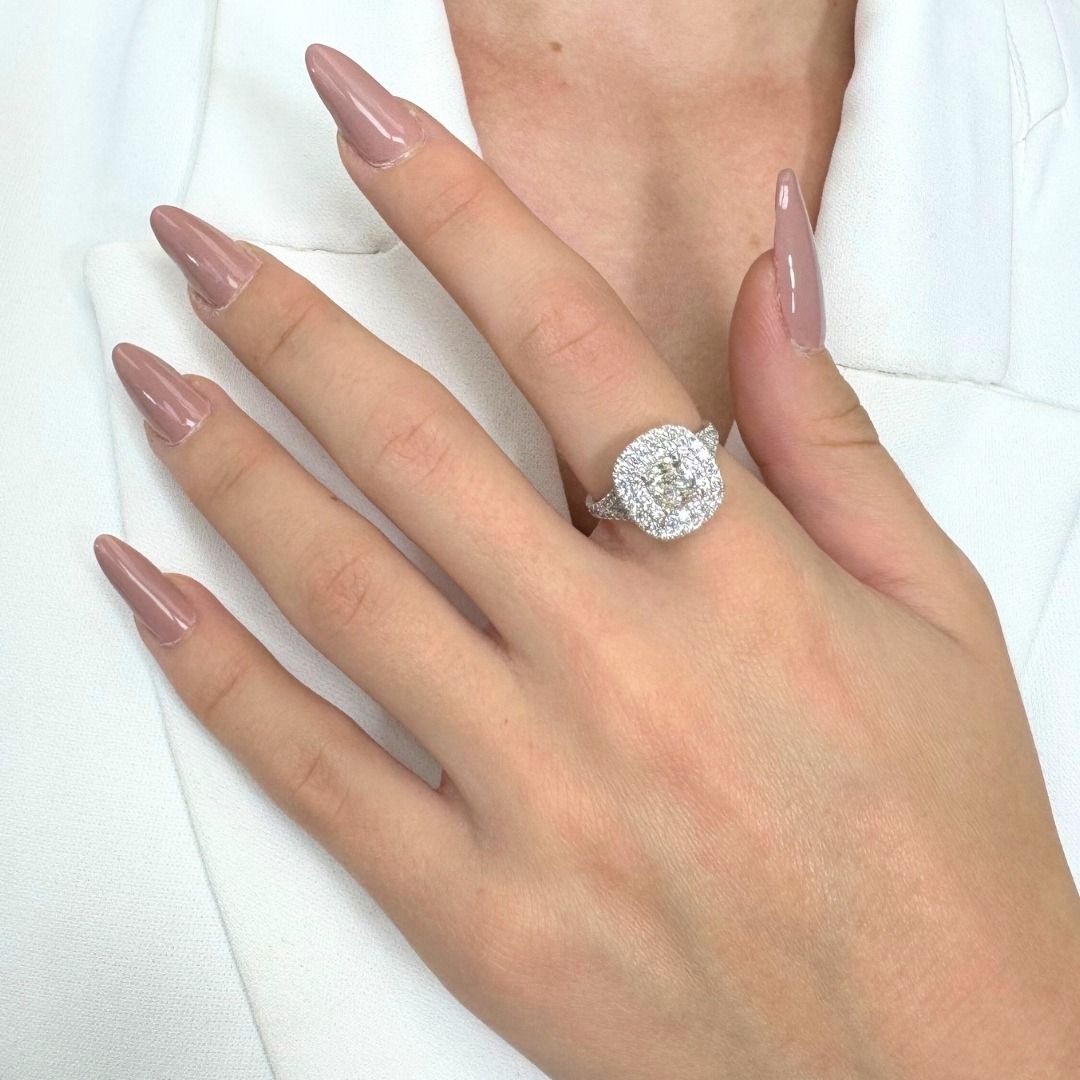 Magnificent 2.03ct Diamonds Double Halo Ring in 18k White Gold - IGI Certified