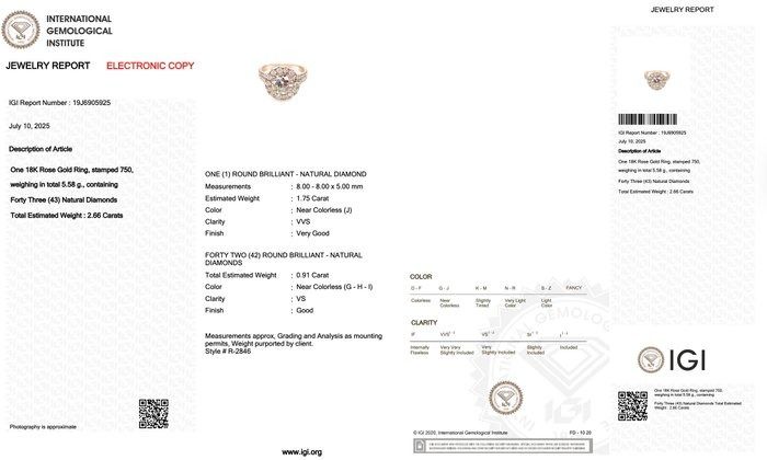 Magnificent 2.66ct Diamonds Halo Ring in 18k Rose Gold - IGI Certified