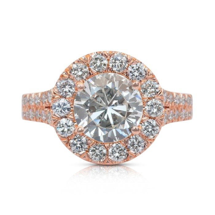 Magnificent 2.66ct Diamonds Halo Ring in 18k Rose Gold - IGI Certified