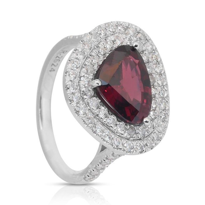 Magnificent 3.46ct Spinel and Diamonds Double Halo Cocktail Ring in 14k White Gold - GIA Certified