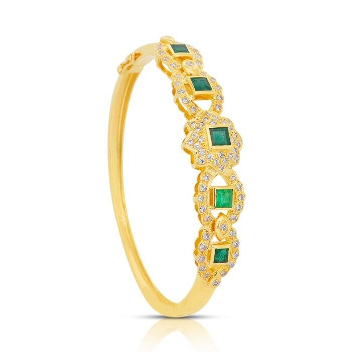 Magnificent 3.62ct Emeralds and Diamonds Bracelet in 18k Yellow Gold - IGI Certified