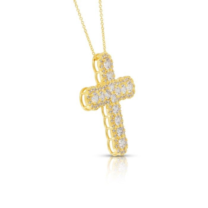 Magnificent 4.16ct Diamonds Necklace with Cross Pendant in 18k Yellow Gold - IGI Certified