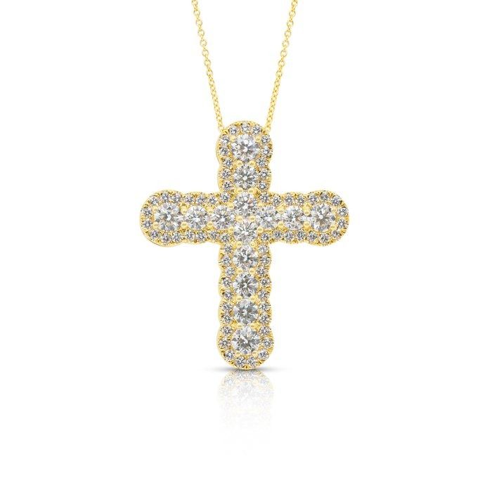 Magnificent 4.16ct Diamonds Necklace with Cross Pendant in 18k Yellow Gold - IGI Certified