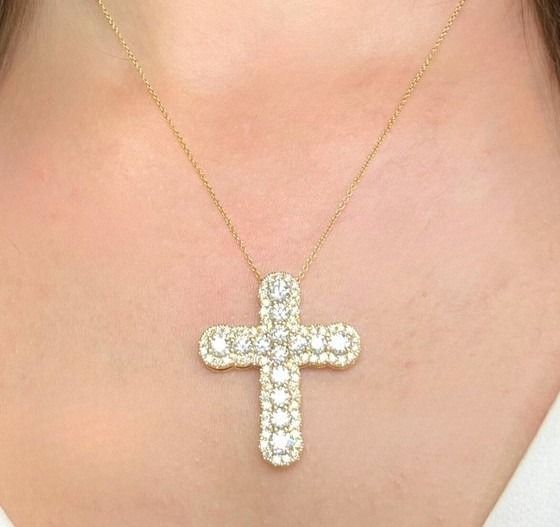 Magnificent 4.16ct Diamonds Necklace with Cross Pendant in 18k Yellow Gold - IGI Certified