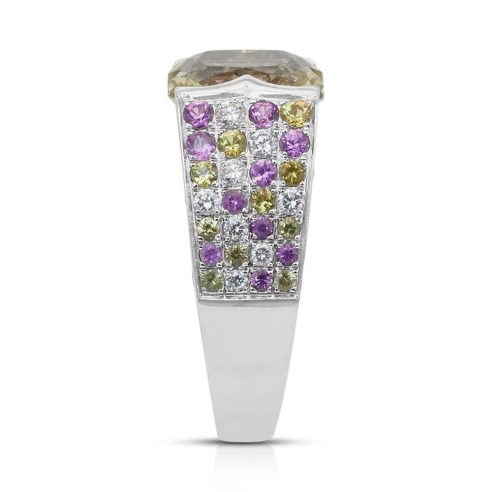 Magnificent 6.60ct Citrine, Sapphires, and Diamonds Cocktail Ring in 18k White Gold - IGI Certified