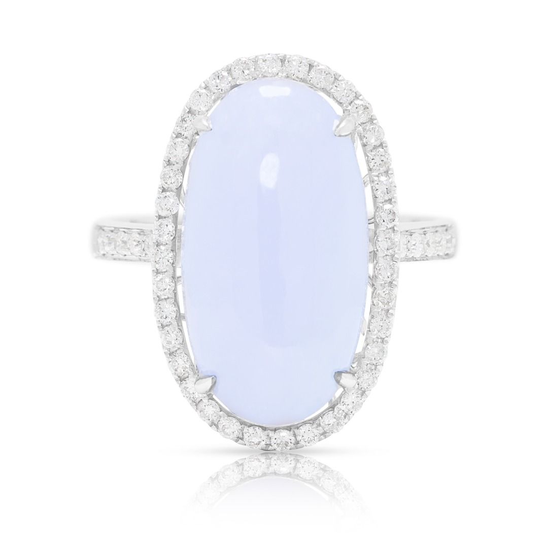 Majestic 0.55ct Diamond & Purple Jade Cocktail Ring in 18K White Gold