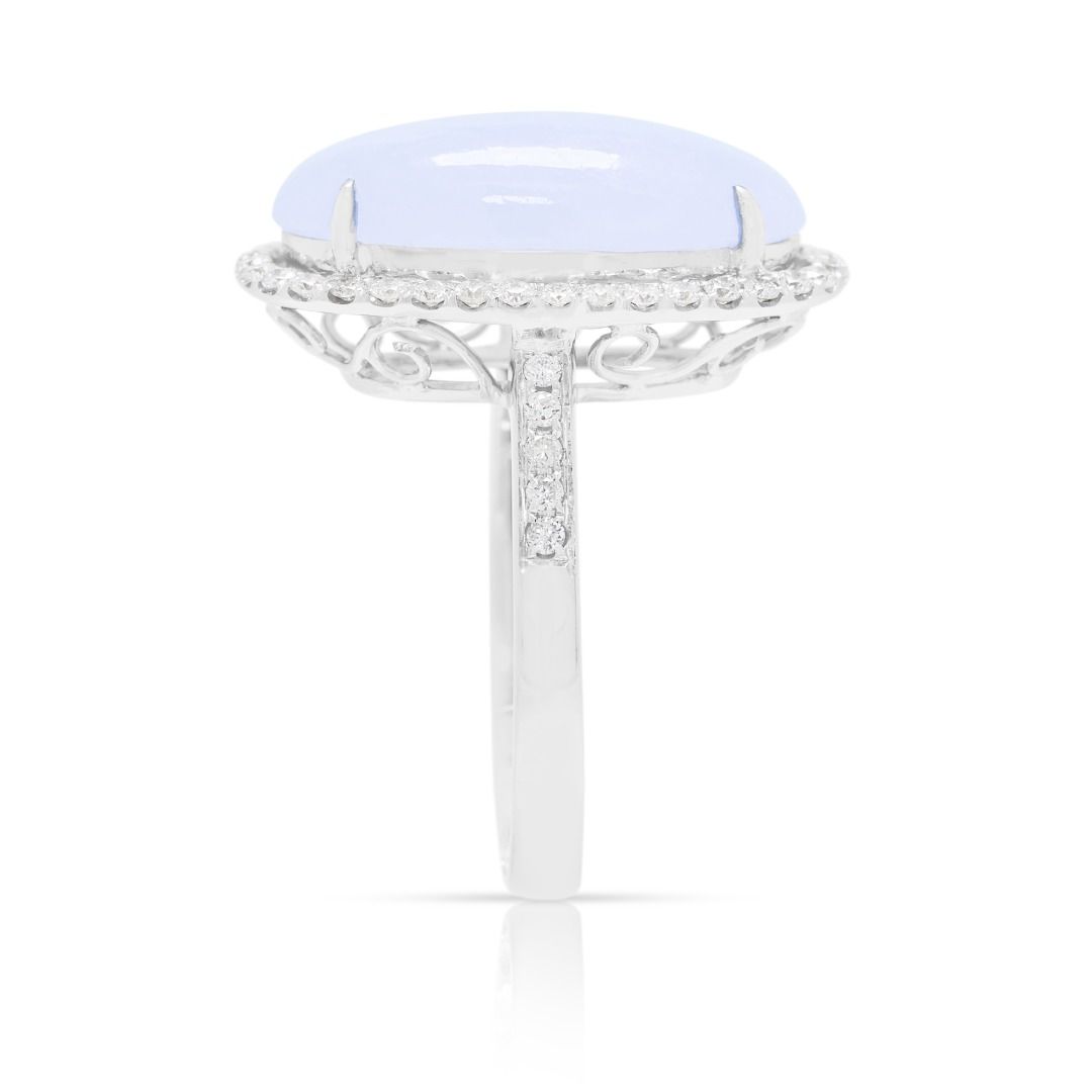 Majestic 0.55ct Diamond & Purple Jade Cocktail Ring in 18K White Gold