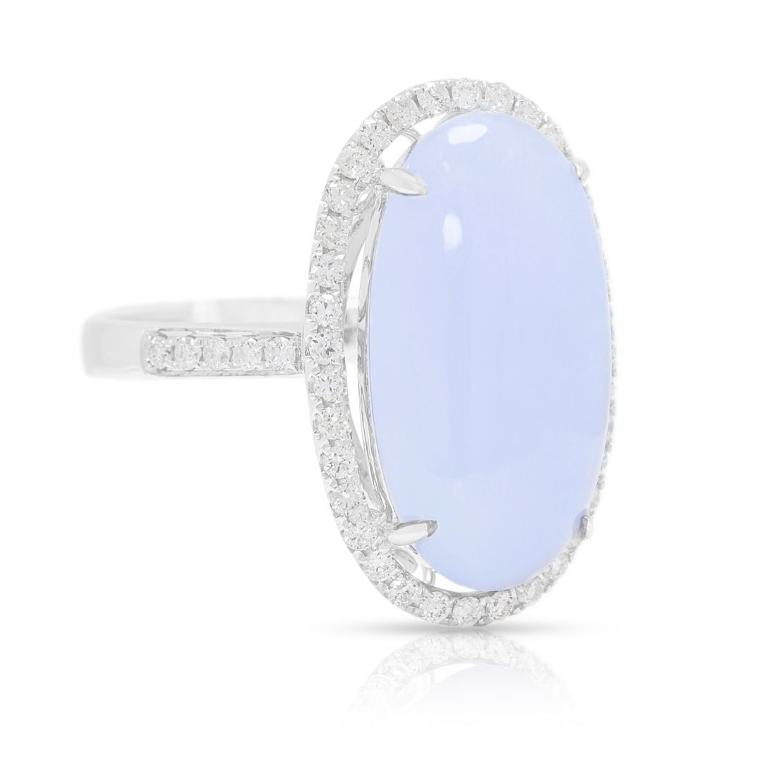Majestic 0.55ct Diamond & Purple Jade Cocktail Ring in 18K White Gold