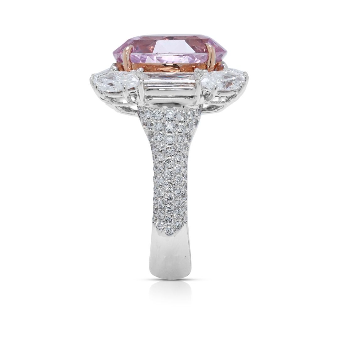 Majestic 12.75ct Natural Padparadscha Sapphire and Diamond 18k White Gold Statement Ring - GRS Certified