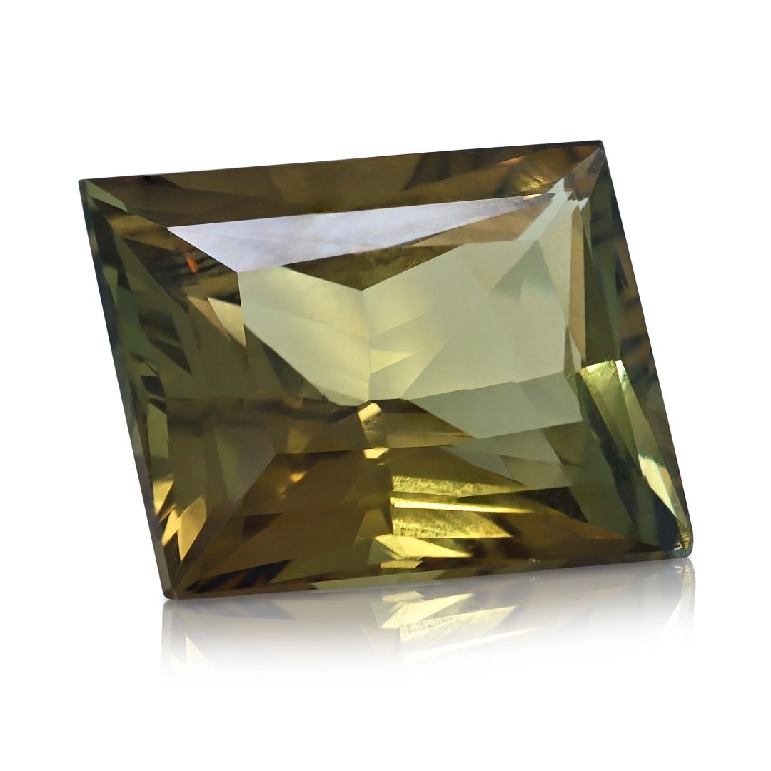 Majestic 17.9ct Yellow-Green Chrysoberyl Emerald-Cut Loose Gemstone
