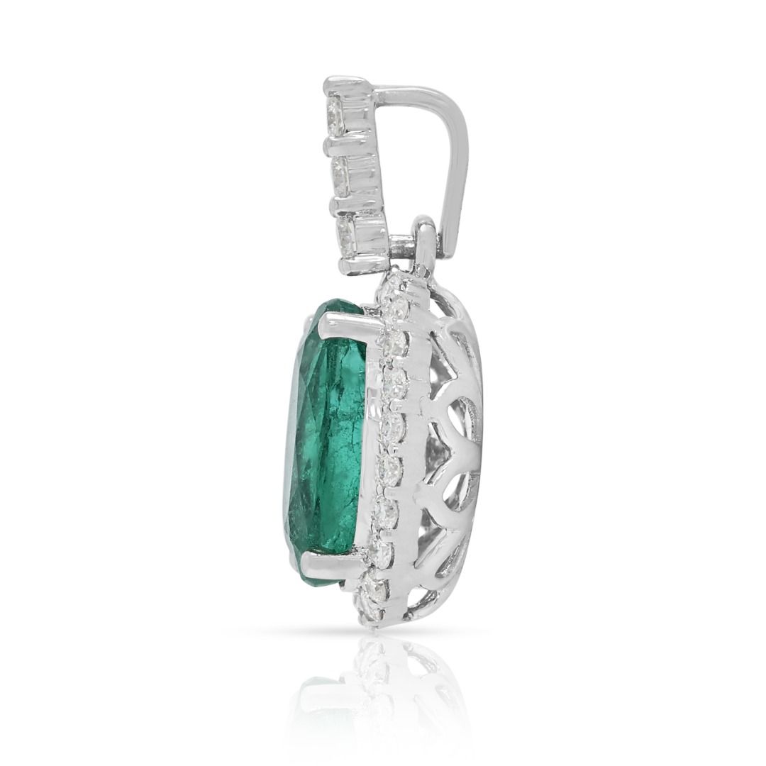Majestic 2.36ct Emerald & Diamond Pendant in 18K White Gold (New) – CGRL Certified