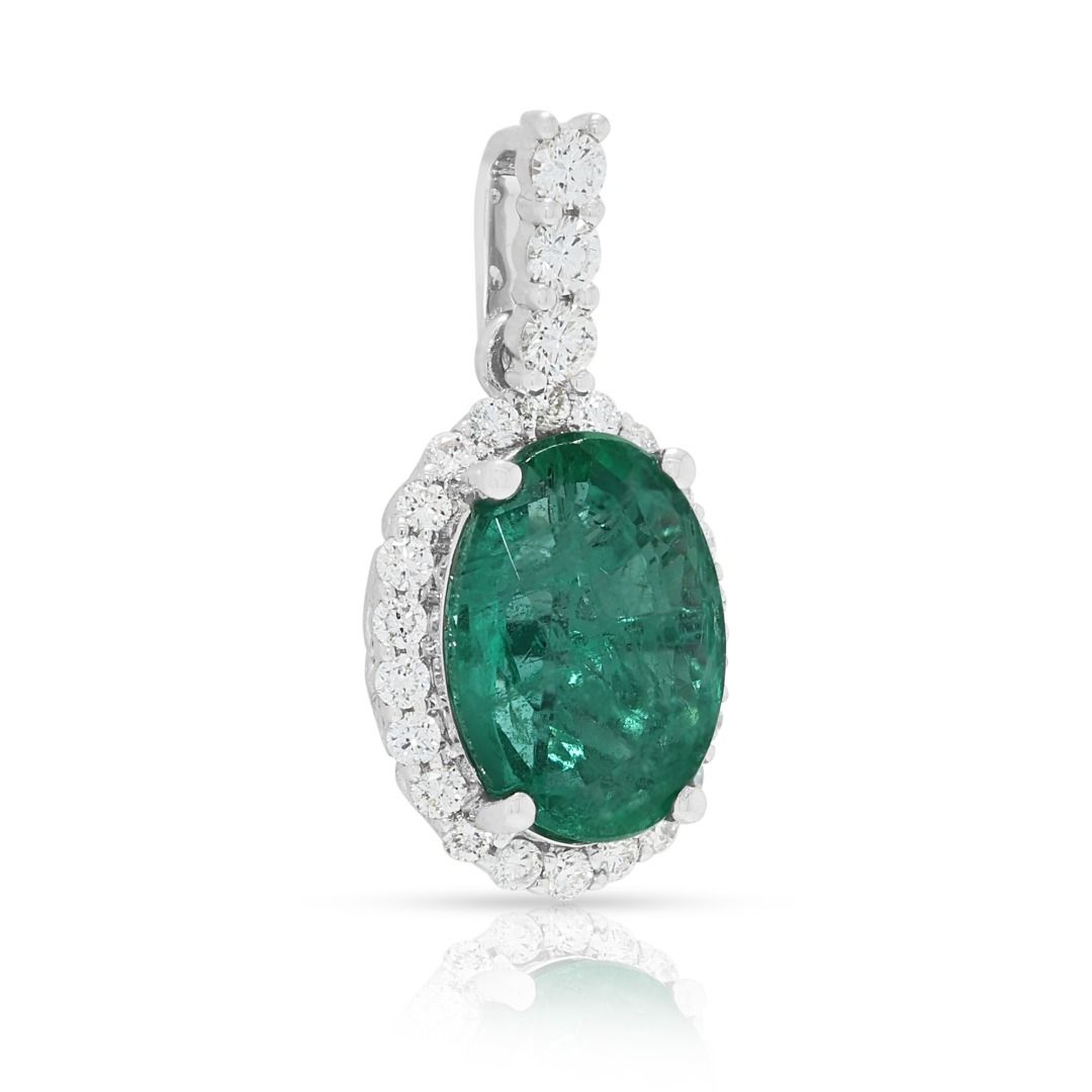 Majestic 2.36ct Emerald & Diamond Pendant in 18K White Gold (New) – CGRL Certified