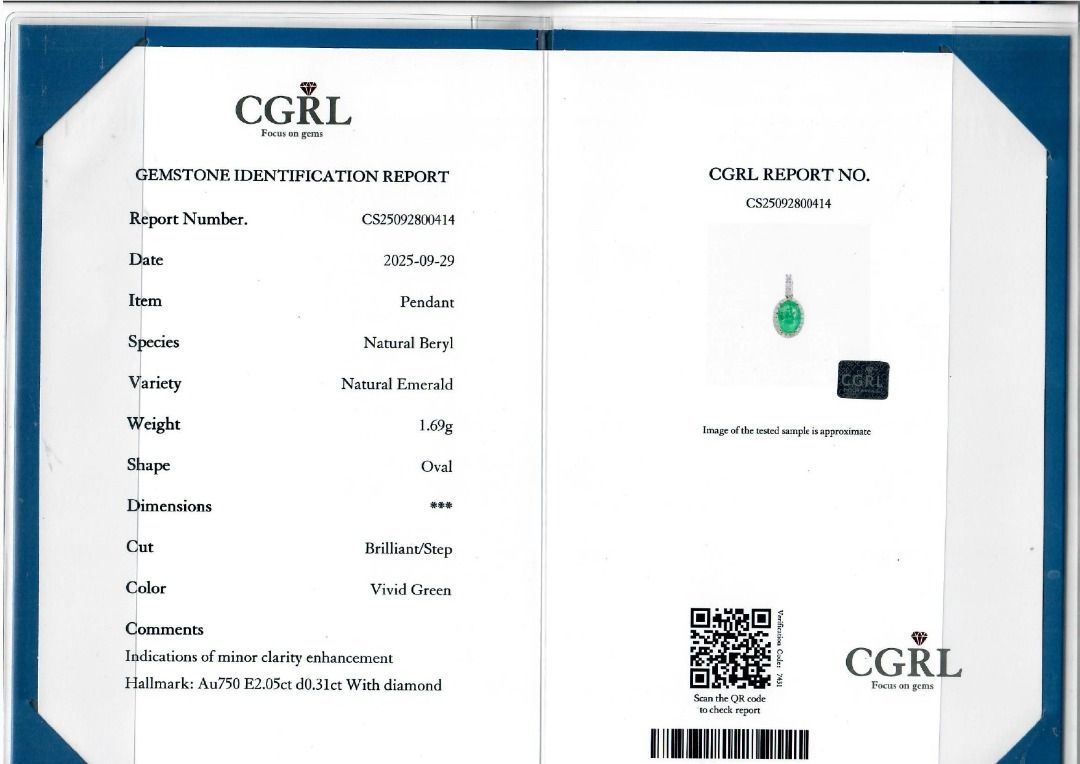 Majestic 2.36ct Emerald & Diamond Pendant in 18K White Gold (New) – CGRL Certified