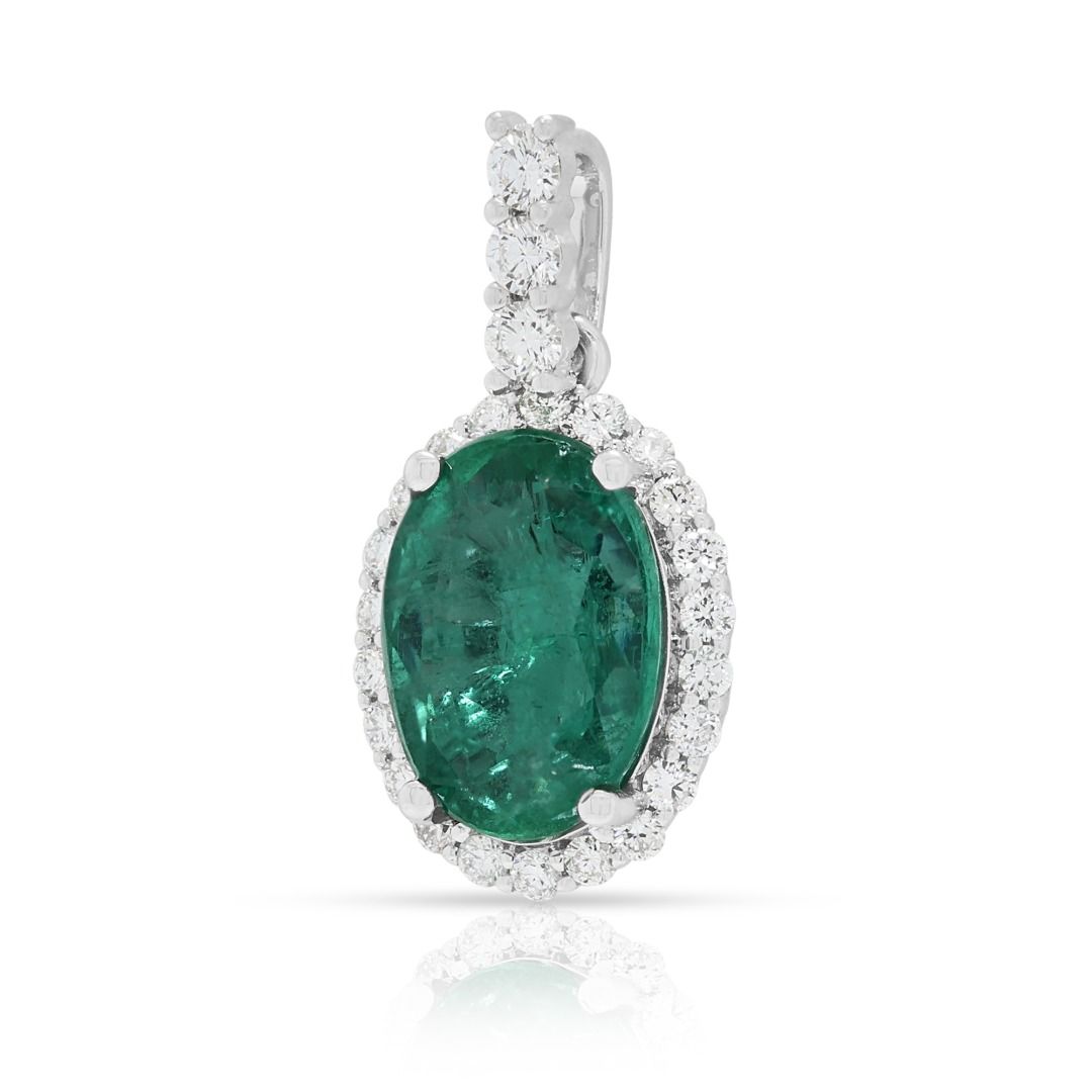 Majestic 2.36ct Emerald & Diamond Pendant in 18K White Gold (New) – CGRL Certified