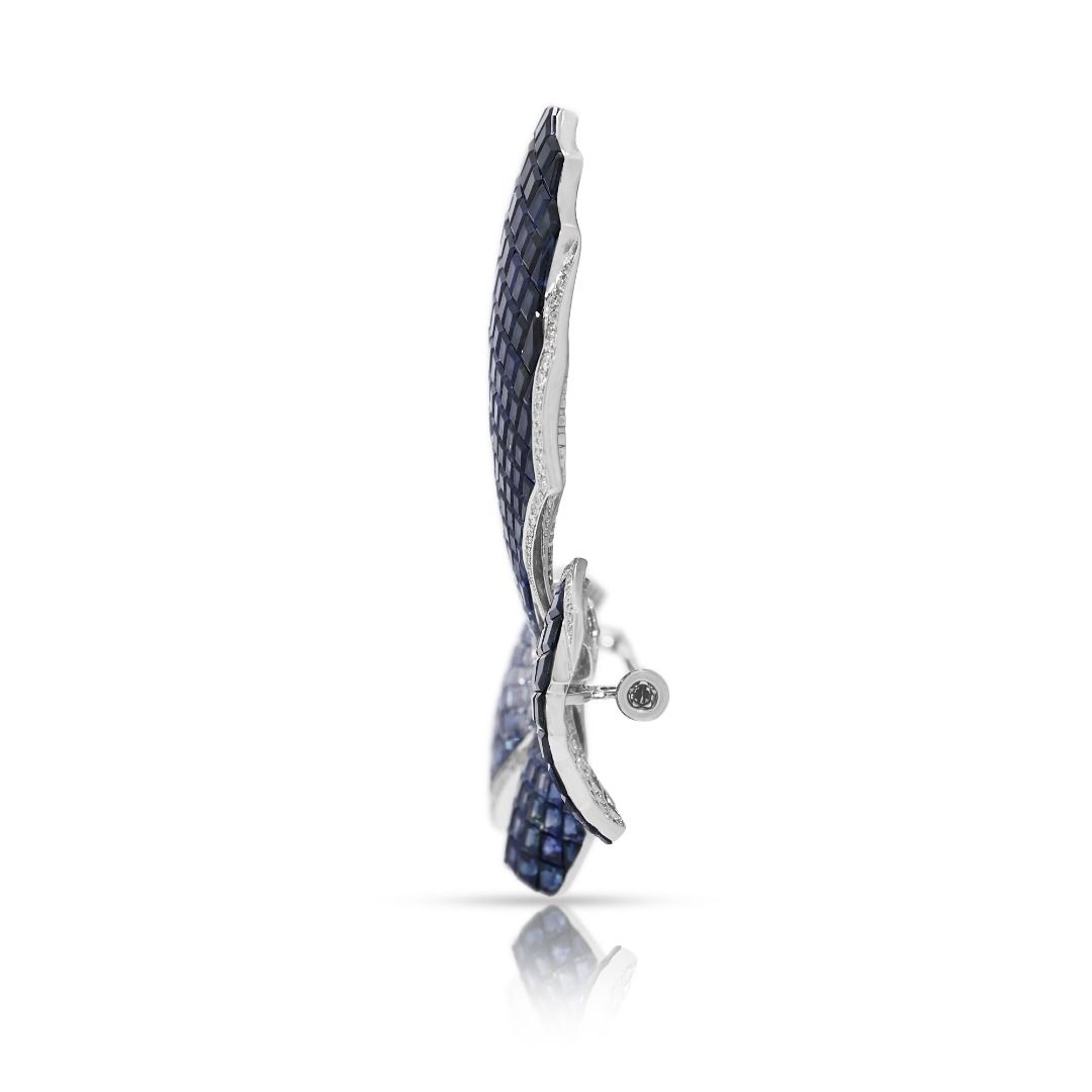 Majestic 39.18ct Invisible-Set Sapphire and Diamond Butterfly Brooch in 18K White Gold