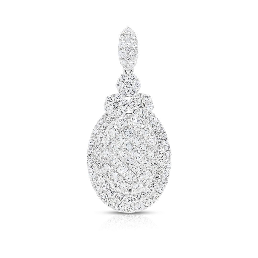 Majestic 4.05ct Natural Diamond Princess and Round Brilliant Statement Pendant in 18K White Gold