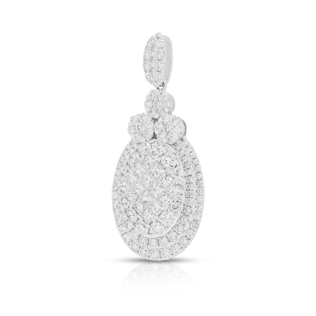 Majestic 4.05ct Natural Diamond Princess and Round Brilliant Statement Pendant in 18K White Gold
