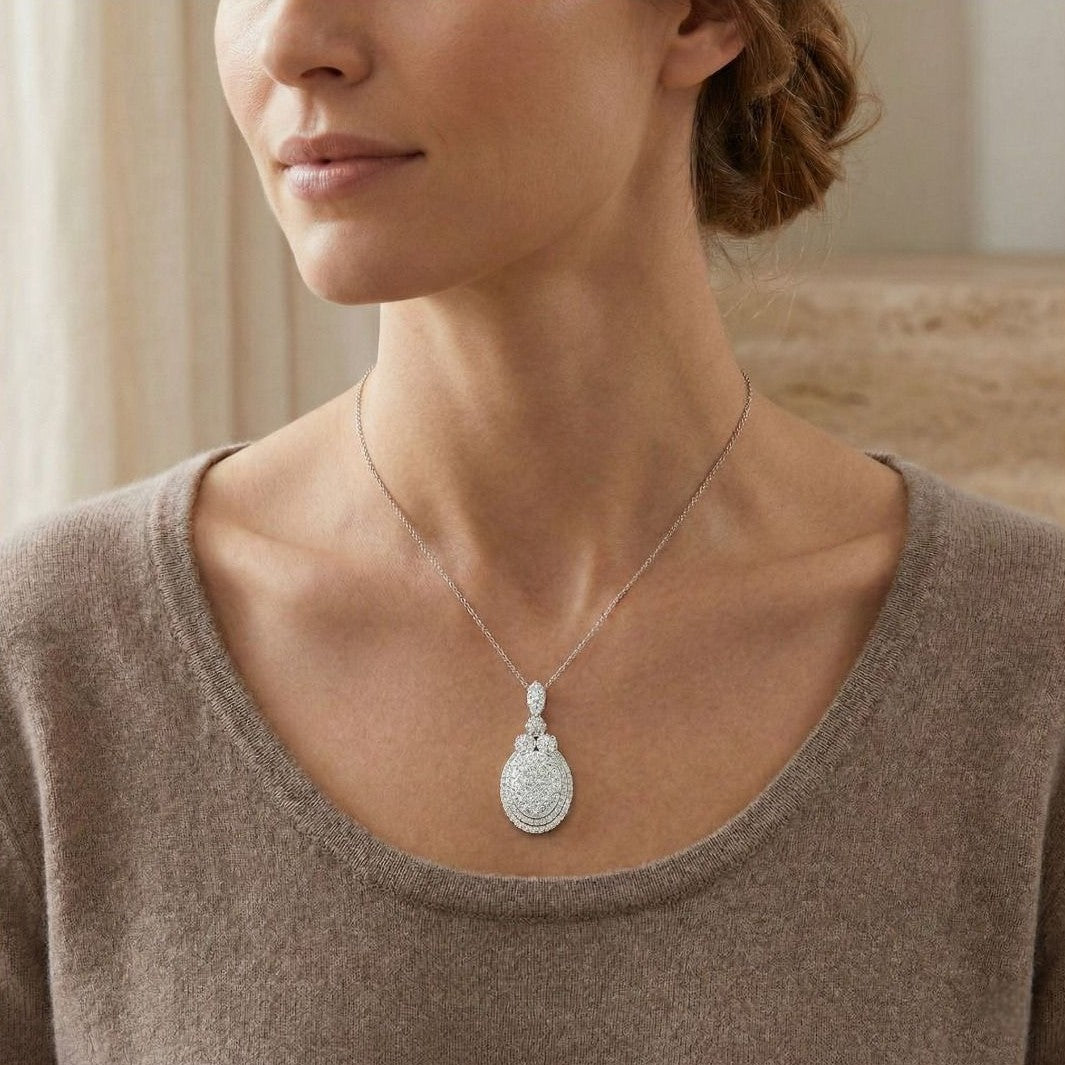 Majestic 4.05ct Natural Diamond Princess and Round Brilliant Statement Pendant in 18K White Gold